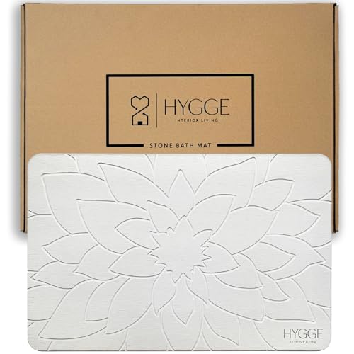 Diatomaceous Earth Stone Bath Mat - Ivory Bloom | Modern Fast Dry Bathroom Floor Shower Mat, Quick Drying Premium Diatomite Spa Stone Gift, Non-Slip Base, 23.6" x 15.4" - color: Ivory Bloom