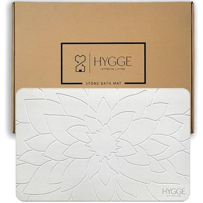 Diatomaceous Earth Stone Bath Mat - Ivory Bloom | Modern Fast Dry Bathroom Floor Shower Mat, Quick Drying Premium Diatomite Spa Stone Gift, Non-Slip Base, 23.6" x 15.4" - color: Ivory Bloom