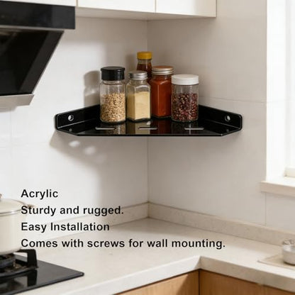AYNEFY Shower Corner Shelf, Matte Modern Sturdy Coner Floating Acrylic Mount Sheves Rustproof Wall Mounted Accessories for Bathroom Kitchen Smooth Organizers and Storage
