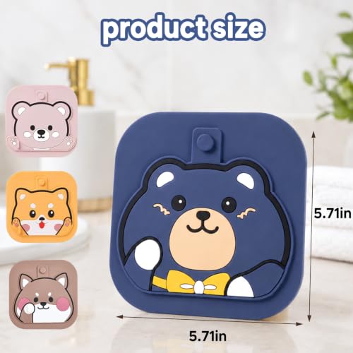 2-Pack Square Shower Drain Hair Catcher for Bathtub and Shower | Khaki thick silicone, cartoon animal design, reusable hair stopper for floor drains, kitchen laundry room utility use - color: Blue