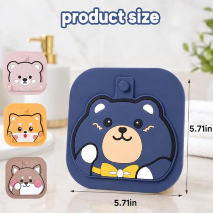 2-Pack Square Shower Drain Hair Catcher for Bathtub and Shower | Khaki thick silicone, cartoon animal design, reusable hair stopper for floor drains, kitchen laundry room utility use - color: Blue