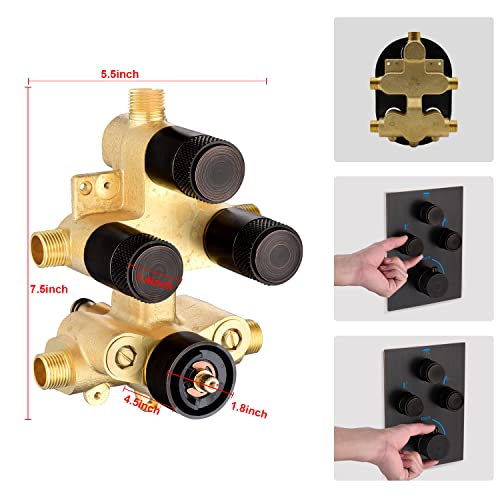 Thermostatic Shower System with Body Jets, Wall Mounted 12 Inch Rain Shower Head with Handheld Spray and 4 Body Jets Set, Push Button Thermostatic Shower Brass Valve, Oil Rubbed Bronze - color: Oil Rubbed Bronze, style: 12inch+4 body jets