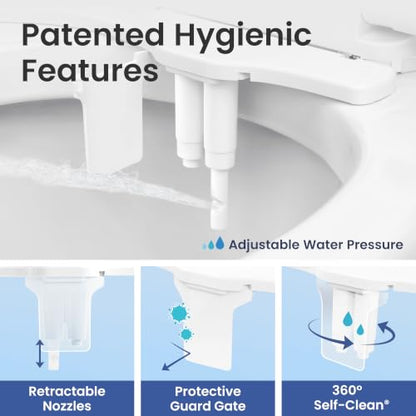LUXE Bidet NEO 320 PLUS - Warm Water Bidet Attachment for Toilet, Gold | Non-Electric, Warm Water, Dual Nozzle, Slide-In Install, 360° Self-Clean, EZ-Lift to Clean, Feminine & Rear Wash - color: Gold