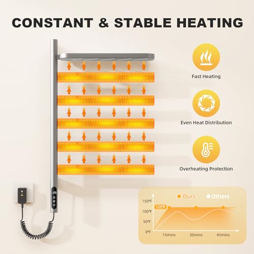 Electric Heated Towel Rack with Storage Rack, Rotating Towel Warmer Wall Mounted Drying Rack,Stainless Steel Towel Warmer 5 Bars with Built-in Timer, Plug-in or Hardwired,Grey - color: Grey