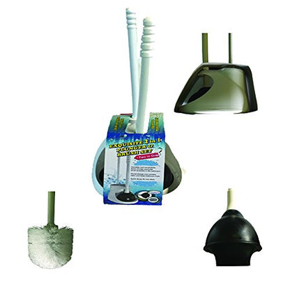 PLN07 Toilet Plunger, 4-1/2" Cup 4" Brush and Caddy, Black/White