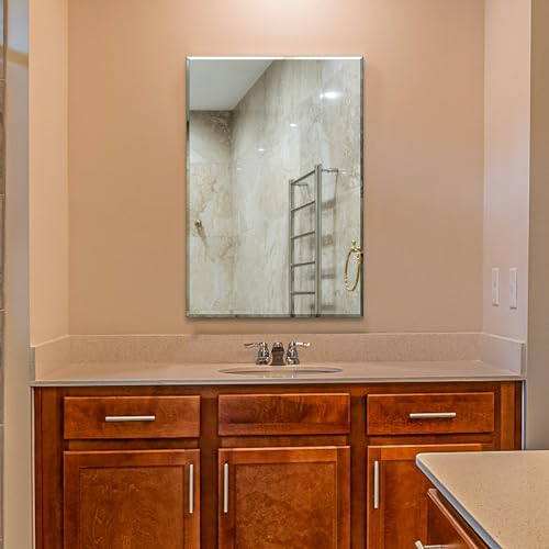 Ruomeng Wall Mirror Beveled Edge Frameless Mirror 24” x 36" Accent Mirror for Bathroom Vanity and Entryway - size: 36"L x 24"W