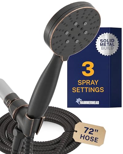 HammerHead Showers® Solid Metal 3-Spray Handheld Shower Head with Long Hose and Holder - OIL RUBBED BRONZE - 2.5 GPM High Pressure Shower Head with Handheld Sprayer - WIDE, MASSAGE, and MIST Sprays - color: Oil Rubbed Bronze, size: 2.5 GPM Standard