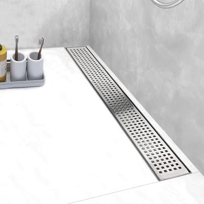 18 Inch Linear Shower Drain Brushed Silver with Grate Removable | Square Hole Panel,AISI 304 Stainless Steel Fast Drainage Rectangle Hidden Shower Trench,Detachable Hair Catcher,Leveling Feet - color: Stainless Steel, size: 18 inch+No Base