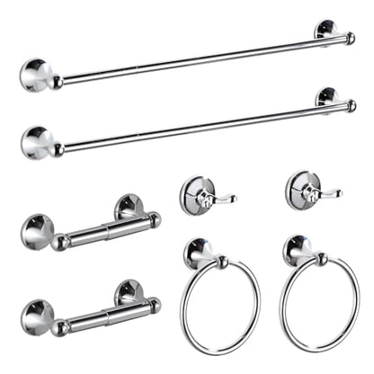 BGL Bathroom Hardware Set Chrome Adjustable Expandable Bath Towel Bars Bathroom Accessory Set Towel Racks 8-Pieces Wall Mount - color: 8 Pcs Chrome