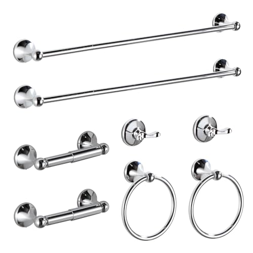 BGL Bathroom Hardware Set Chrome Adjustable Expandable Bath Towel Bars Bathroom Accessory Set Towel Racks 8-Pieces Wall Mount - color: 8 Pcs Chrome