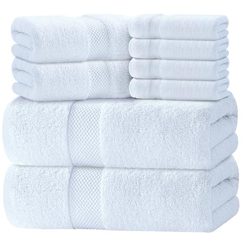 Luxury White Bath Towel Set of 8 Pieces - 100% Turkish Cotton 700 GSM Highly Absorbent Towels for Bathroom, 2 Bath Towels, 2 Hand Towels, 4 Washcloths - color: 01: White
