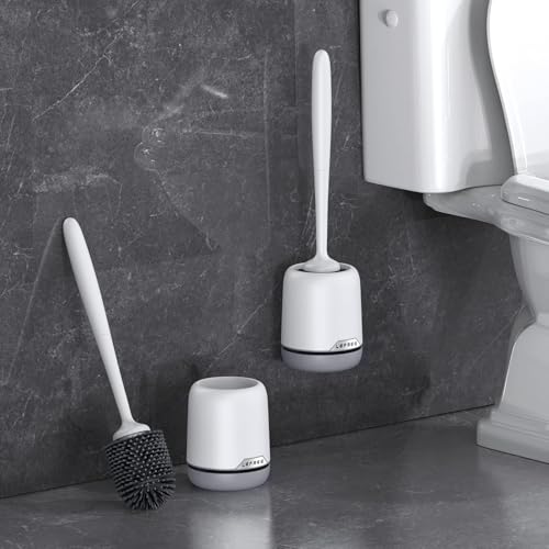 2 Pack Silicone Toilet Bowl Brush and Holder Set with Ventilated Holder, Floor Standing & Wall Mounted Toilet Scrubber - color: Gray, size: 2 Pack