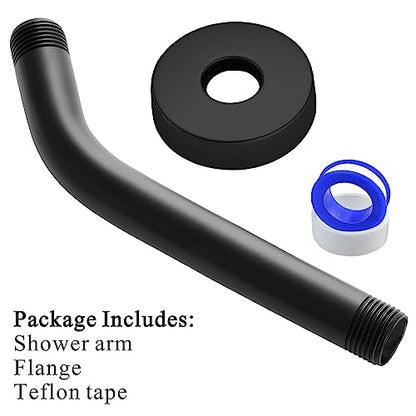 Voolan Shower Arm with Flange and Teflon Tape, Extension Shower Head Arm for Bathroom Fixed Shower Head, Solid Stainless Steel, Wall Mounted (8 Inch,Black) - color: Black, style: 8 Inch