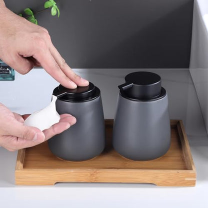12Oz Hand Soap Dispenser - 2 Pack Ceramic Foam Soap Dispenser Set | Foaming Dispenser with Easy-to-Press Pump, Reusable and Refillable Mordern Dish Soap Dispenser for Bathroom & Kitchen, Grey - color: Grey Foaming Dispenser
