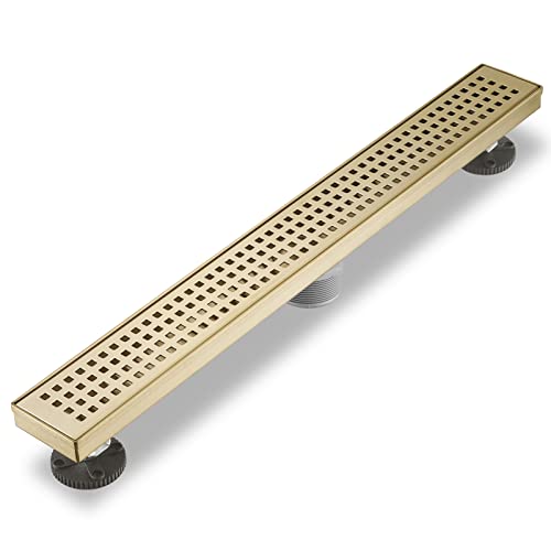 Sharp-tec 36 inch Linear Shower Drain, Gold Rectangular Floor Drain, V-Shape Design Drain Channel, 304 Stainless Steel, cUPC Certificated for Bathroom Shower Room (Drain Base is Not Included) - color: Gold, size: 36 inch
