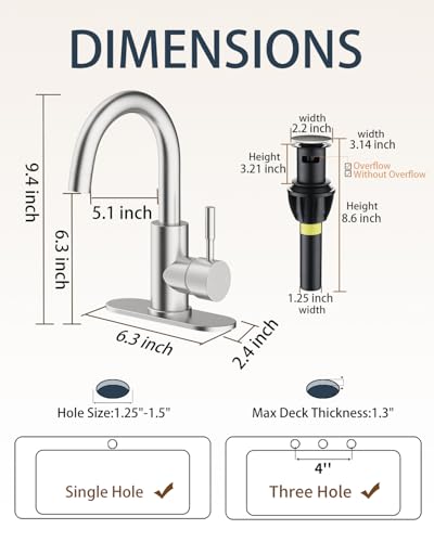 Bathroom Faucets, Bar Sink Faucet Single Hole for Bathroom Kitchen Campers with Pop-Up Drain Hose, Suitable for Farmhouse Vanity Lavatory - color: Brushed Nickel, style: Classic