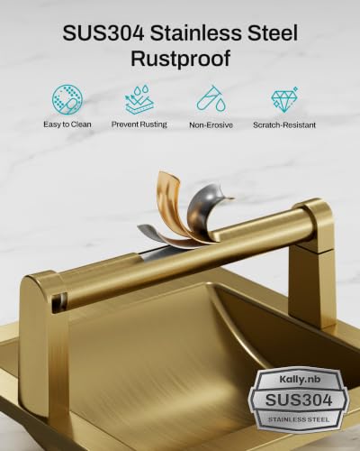 Recessed Toilet Paper Holder Gold, in-Wall, 304 Stainless Steel | Inset Toilet Paper Holder, Spring-Free Pivoting Arm, Space-Saving Flush Mount, Fits Rolls up to 6 in - color: Gold