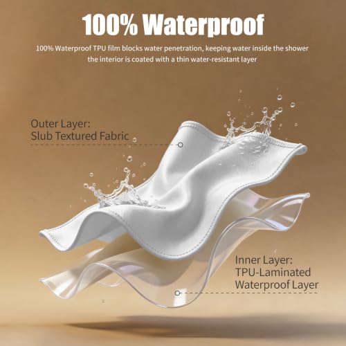 eachope No Hook Shower Curtain, Waterproof Slub Fabric, White 71x77 in | no separate liner, split grommets, waterproof backing, weighted hem, 160GSM slub fabric, machine washable, renter friendly - color: White, size: 71"WX77"L (pack of 1)