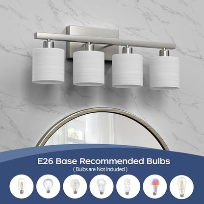 Bathroom Light Fixtures, Bathroom Lighting Fixtures Over Mirror, Classic Vanity Lights, Modern Vanity Light with Textured Frosted Opal White Glass Shades, Brushed Nickel, 4-Light - color: ‎Brushed Nickel, size: 4-Light