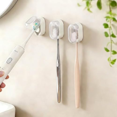 3 Pack Toothbrush Holder, Auto-Flip Cover & Dustproof (White) | Wall Mount Toothbrush Organizer, Detachable Design, Fits Manual & Sonic Brushes, Bathroom Storage for Family & Travel - color: White 3pcs