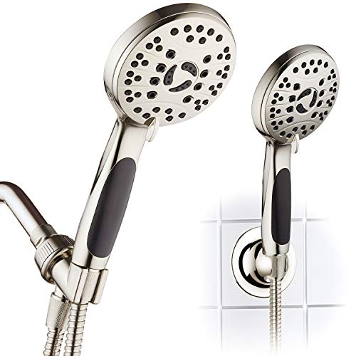 High Pressure 6-setting Luxury Handheld Shower Head – 6 Foot Stainless Steel Hose – Anti Clog Jets – Anti Slip Grip – All Brushed Nickel Finish – Top US Brand – Includes Extra Wall Bracket - color: Brushed Nickel, style: 2.5 Gallons Per Minute