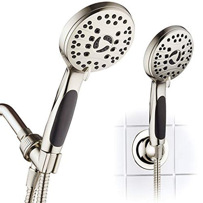 High Pressure 6-setting Luxury Handheld Shower Head – 6 Foot Stainless Steel Hose – Anti Clog Jets – Anti Slip Grip – All Brushed Nickel Finish – Top US Brand – Includes Extra Wall Bracket - color: Brushed Nickel, style: 2.5 Gallons Per Minute