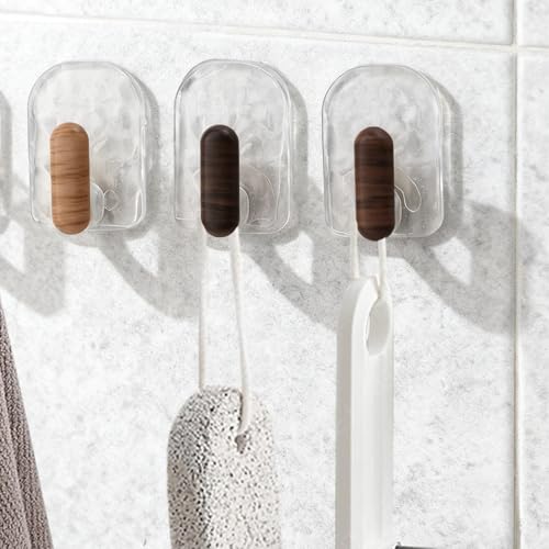 9Pcs/Set Adhesive Towel Hooks for Bathrooms, Shower, No-Drilling, Stylish Clear Wall Hooks, Stick on Towel Rack, Adhesive Hanger for Kitchen, Door, Key (Beige, 3.2x2.2cm) - color: Beige