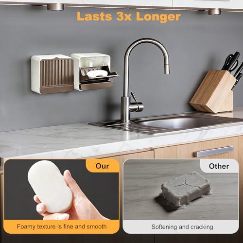 Strong Adhesive Hook Wall-Mounted Soap Dish Holder, 2-Layer Draining Tray with Removable Container, Keeps Soap Dry for Bathroom, Shower, Sink, Kitchen- Space Saver (1-Pack Khaki-Single Compartment) - color: 1-pk Khaki-single Compartment