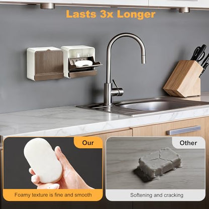 Strong Adhesive Hook Wall-Mounted Soap Dish Holder, 2-Layer Draining Tray with Removable Container, Keeps Soap Dry for Bathroom, Shower, Sink, Kitchen- Space Saver (1-Pack Khaki-Single Compartment) - color: 1-pk Khaki-single Compartment