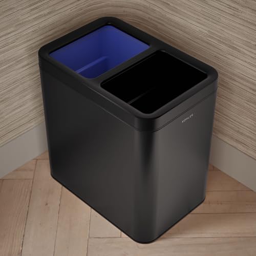 Kohler K-31315-BST 22-Liter Dual-Bin Open-Top Trash Can, Black Stainless Steel - color: Black Stainless Steel, size: 5.8 Gallon - Open Top