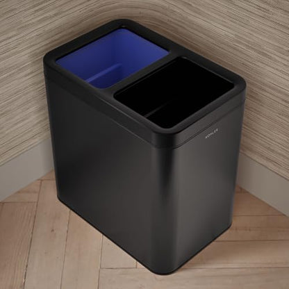 Kohler K-31315-BST 22-Liter Dual-Bin Open-Top Trash Can, Black Stainless Steel - color: Black Stainless Steel, size: 5.8 Gallon - Open Top