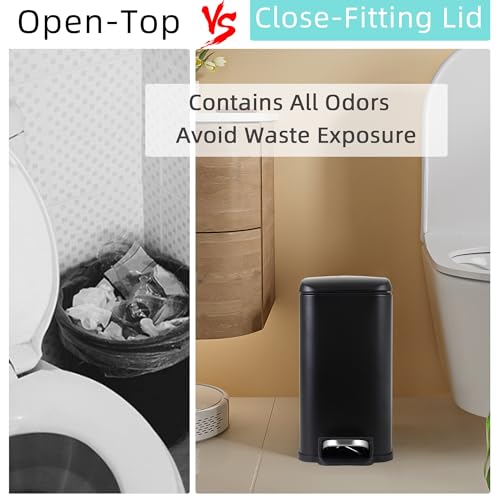 Small Bathroom Trash Can with Lid, 5 Liter/1.3 Gallon Stainless Steel Small Garbage Can with Removable Inner Bucket & Soft-Close Foot Pedal, Slim Trash Can for Bathroom, Bedroom, Office (Black, 2 PCS) - color: Black, size: 2 Pack