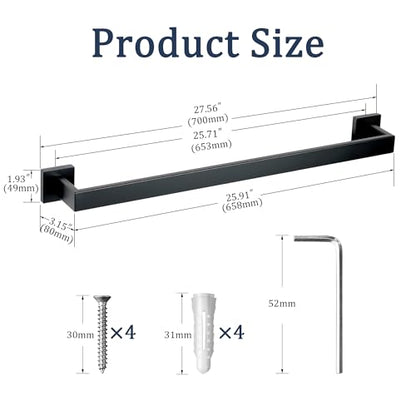 SEIDO 28 Inch Matte Black Towel Bar, Heavy Duty & Rust-Proof 304 Stainless Steel Bath Towel Holder, Modern Square Wall Mounted Towel Rack for Bathroom, Kitchen, RV - color: Matte Black, size: 28 Inch
