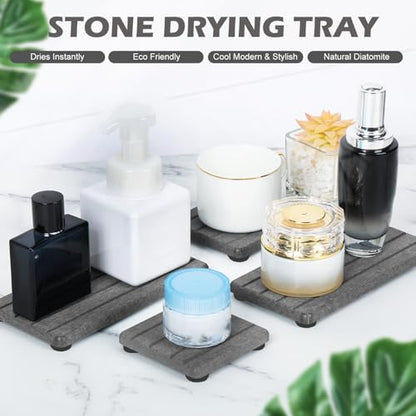4PCS Stone Drying Tray for Bathroom Sink and Kitchen Counter, Fast Drying Diatomite Stone Sink Tray Soap Trays, Diatomaceous Coaster, Water Absorbing Stones Trays for Sinks - color: Gray 4stripes