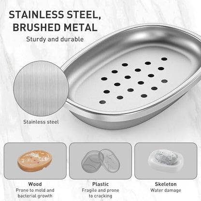 Metal Soap Dish, Large Double-Layer Draining Tray for Bathroom Sink | Stainless Steel Bar Soap Holder for Shower, Kitchen Sink Counter, Container for Sponges, Steel wool, Scrub brushes, Anti-Rust - color: Small Round Hole
