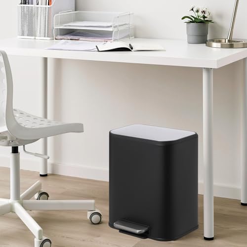 GarveeHome Kitchen Trash Can, 5.3 Gal Stainless Steel Garbage Can, Black | Soft Close Lid, Foot Pedal & Removable Inner Bucket, Rectangular Step On Waste Bin for Office Bedroom - color: Black, size: 20 L