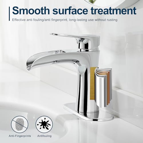 VOTON Chrome Bathroom Faucets Single Handle Waterfall Sink Faucet One Hole or Three Holes with Deck Mount Vanity Farmhouse RV Vessel Basin Faucet - color: B-Chrome, style: Without Drain