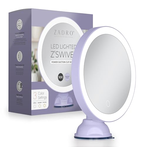 Zadro Wall-Mounted Suction Cup Mirror With 10X Magnification And LED Lighting - color: Lavender