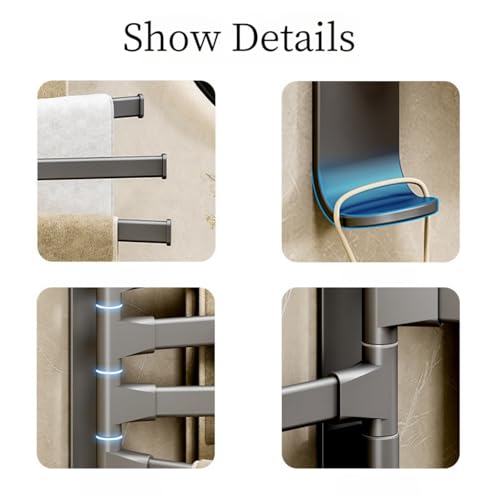 Wall Mounted 180° Swivel Multi-bar Towel Rack Towel Hanging Holder for Bathroom with Hook (Grey,3-Bar) - color: Grey, size: 3-Bar