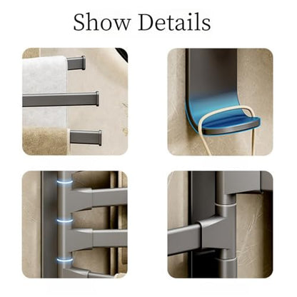 Wall Mounted 180° Swivel Multi-bar Towel Rack Towel Hanging Holder for Bathroom with Hook (Grey,3-Bar) - color: Grey, size: 3-Bar
