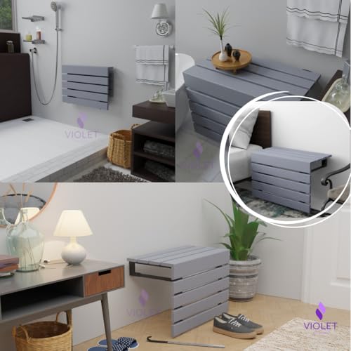20" Folding Wall Mounted Handmade Teak Wood Large Shower Seat with Legs, ADA Compliant Durable Bath Bench, Sturdy Space-Saving Bathroom Stool, Water-Resistant Compact Chair (Gray, Extra Large) - color: Gray