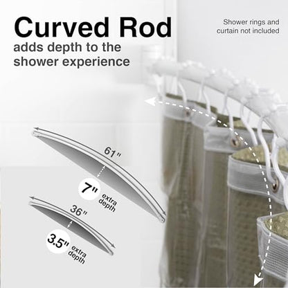 JS Jackson Supplies Single Curved Shower Rod, Metal Construction, Adjustable Between 36 to 61 Inches, Aluminum Rods and Zinc Mounting Hardware, Quality Modern Bathware, White Finish - color: White