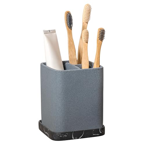 Toothbrush Holder, Durable Countertop Resin Electric Toothbrush Toothpaste Makeup Brush Razor Holder Stand Bathroom Organizer with Detachable Tray - color: 2. Sand