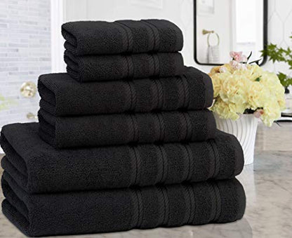 American Soft Linen 100% Carde Cotton 6 Piece Towel Set, 590 GSM Heavy Weight Soft Absorbent Turkish Towels for Bathroom, Coal Black - color: Jet Black
