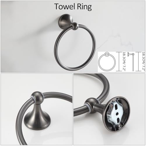 BGL Bathroom Hardware Set Grey Electroplating 4-Piece Bathroom Accessories Set Wall Mounted Adjustable Towel Bar Robe Hook Toilet Paper Holder Towel Ring Glossy Grey - color: Gunmetal Grey