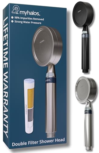 MyHalos Handheld Filtered Shower Head, High Pressure, Removes Chlorine | Filtered Cartridge, Reduces Chlorine & Heavy Metals, Easy Install, No Tools, Detachable, Universal Fit for Hard Water - color: Brushed Metal