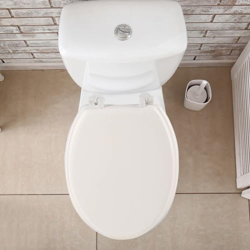 Slow Close Toilet Seat, Round Cushioned Soft Close Toilet Lid with Quick Release Hinges, Padded Vinyl Seat for Elongated/Standard Round Bowls, Easy Clean No Slam White Plastic Replacement