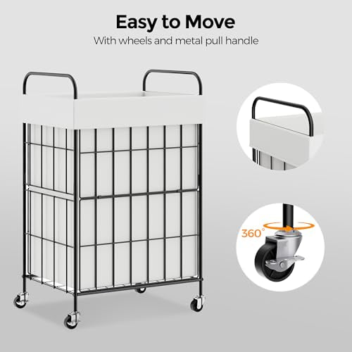 90L Laundry Hamper with Wheels, Laundry Basket with Handle and Liner Bag | Lockable Casters; Reinforced Frame; Breathable Fabric; Space-Efficient Design - color: White, size: 90L-1 Section