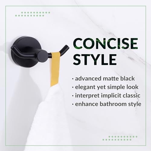 APLusee Matte Black Double Towel Hook for Bathroom, Entryway, Wall Mounted | Robust 304 Stainless Steel, Resist Rust & Corrosion, Heavy-duty 11lbs Robe Hook for Towel, Clothes, Bag, Kitchen or Outdoors