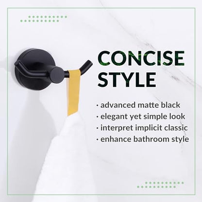 APLusee Matte Black Double Towel Hook for Bathroom, Entryway, Wall Mounted | Robust 304 Stainless Steel, Resist Rust & Corrosion, Heavy-duty 11lbs Robe Hook for Towel, Clothes, Bag, Kitchen or Outdoors